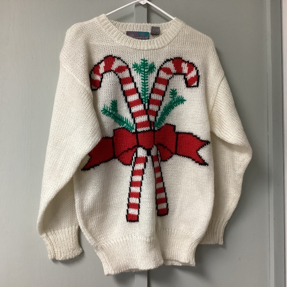 Vintage White Knit Sweater Christmas ugly sweater size medium